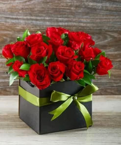 CRVENE RUŽE U KUTIJI SA ZELENOM MAŠNOM-008