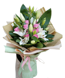 BELI LJILJANI I ROZE RUŽE U BUKETU 083