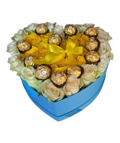 PLAVO SRCE SA RUŽAMA I FERREROM