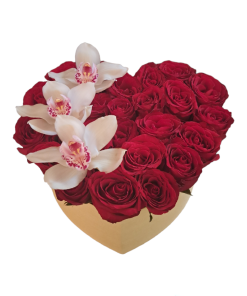 SRCE SA CRVENIM RUŽAMA I ORHIDEJAMA