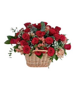 CRVENE RUŽE I ALSTROMERIJA U KORPI